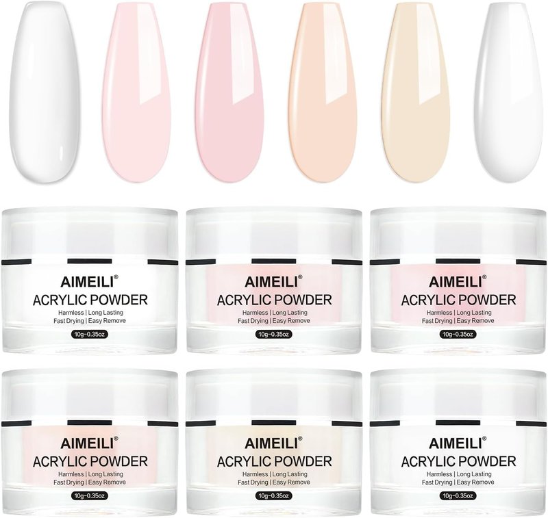 AIMEILI 6 Colors Clear Nude Pink White Acrylic Powder Set
