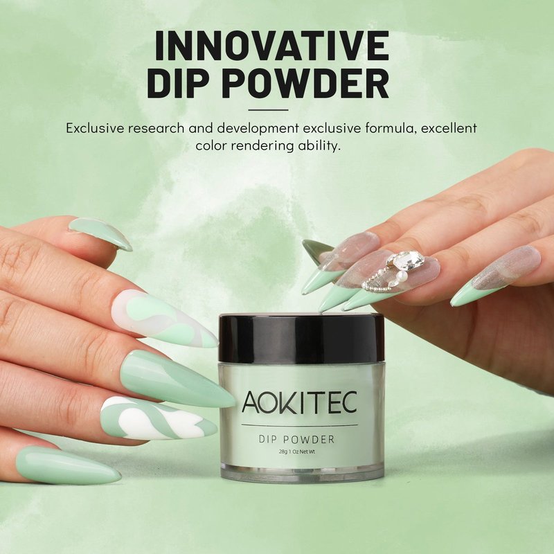 Aokitec Pastel Green Dip Powder for Salon & Home DIY Nail Art