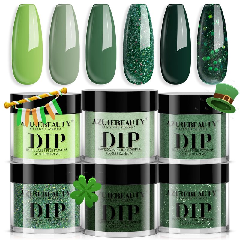AZUREBEAUTY Glitter Green Dip Powder Nail Kit St. Patrick Shades