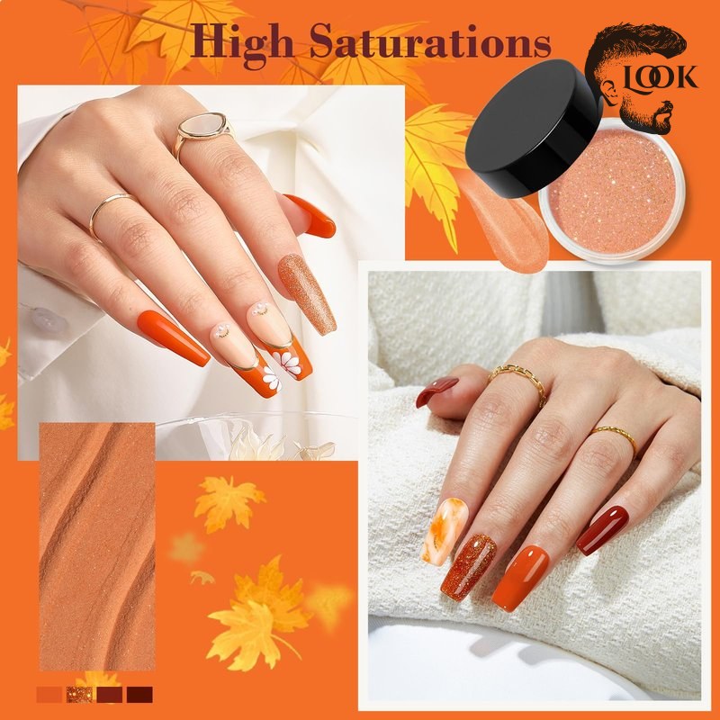 Amazon.com: AZUREBEAUTY Dip Powder Nail Kit Starter, Orange Brown Glitter, 4 Fall Pumpkin Maple Dark Colors Set, French Halloween Nail Art Base Top Coat Activator Essential Liquid Manicure DIY Salon : Beauty
