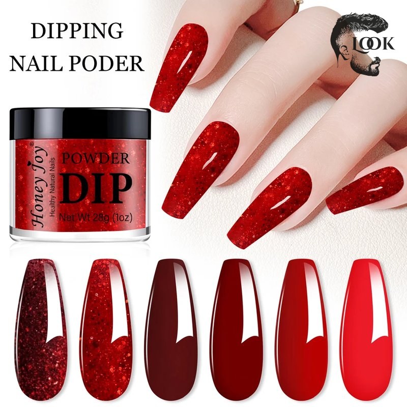 28g Red Glitter Dip Powder Nail Polish Effect