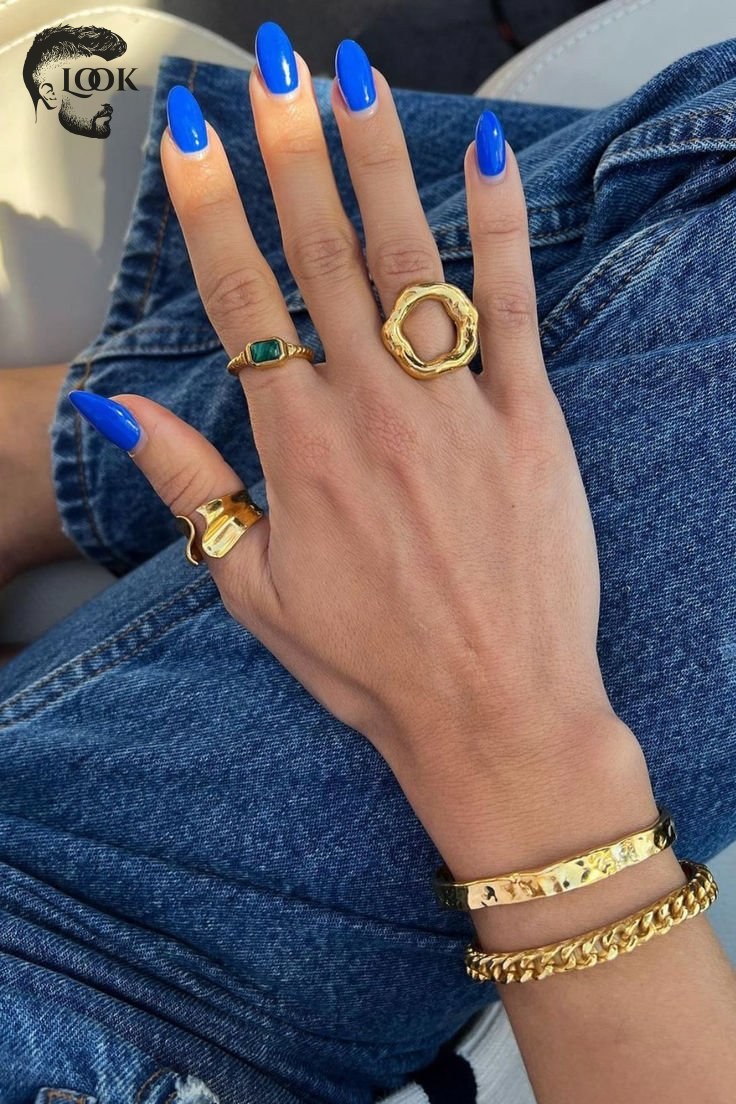 Blue summer nails with intricate designs