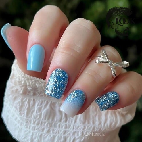 TWINKLE, TWINKLE- light blue glitter dip powder, blue glitter dip, dip powder, dip powder nails, nail dip, dip nails, dip powders