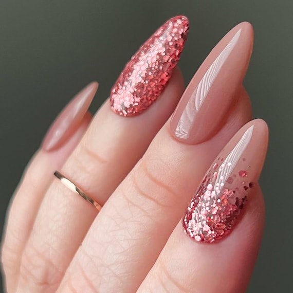 24K Rose- dip powder, dip powder for nails, acrylic, valentine, glitter, pink